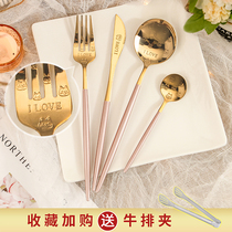 Creative new stainless steel steel printing Western food cutlery steak knife fork spoon three-piece coffee spoon set home gift