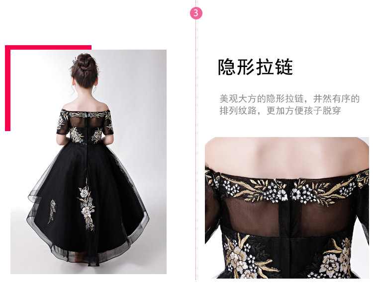 Đầm trẻ em một bên vai công chúa váy cô gái lông đen chủ nhà biểu diễn catwalk váy cho bé gái 10 tuổi