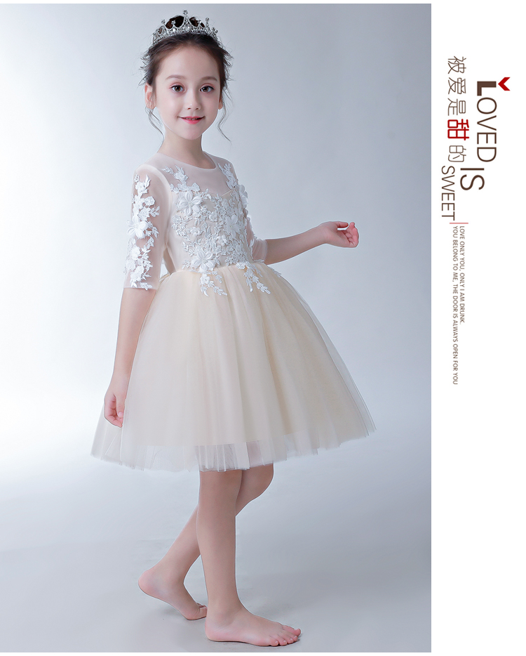Trẻ em công chúa ăn mặc cô gái fluffy sinh nhật dài tay hoa cô gái đám cưới chủ nhỏ trang phục piano mùa thu và mùa đông váy dài tay bé gái