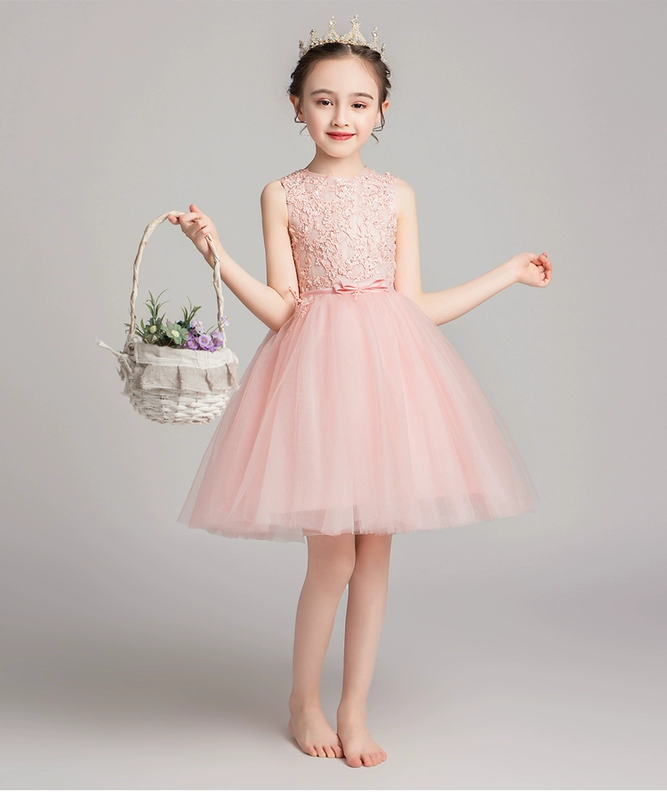 Trẻ em váy công chúa váy cô gái sinh nhật màu hồng phong cách phương Tây đám cưới cô gái nhỏ hoa cô gái piano trang phục biểu diễn mùa hè - Váy trẻ em