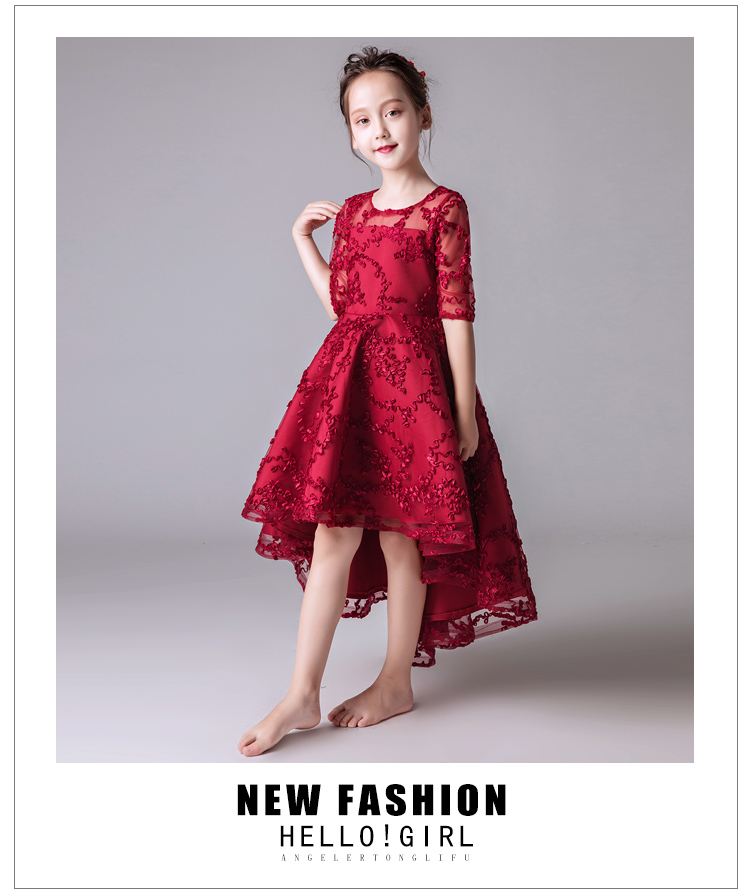 Công chúa váy cô gái fluffy trẻ nhỏ chủ nhà catwalk trang phục piano hoa cô gái váy nữ mùa thu đỏ và mùa đông váy công chúa bé gái cao cấp
