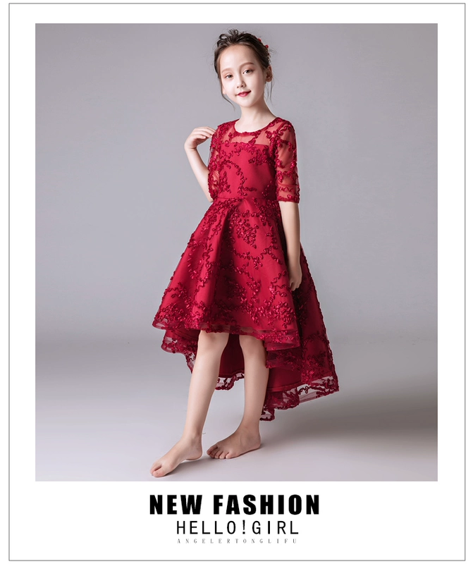 Công chúa váy cô gái fluffy trẻ nhỏ chủ nhà catwalk trang phục piano hoa cô gái váy nữ mùa thu đỏ và mùa đông