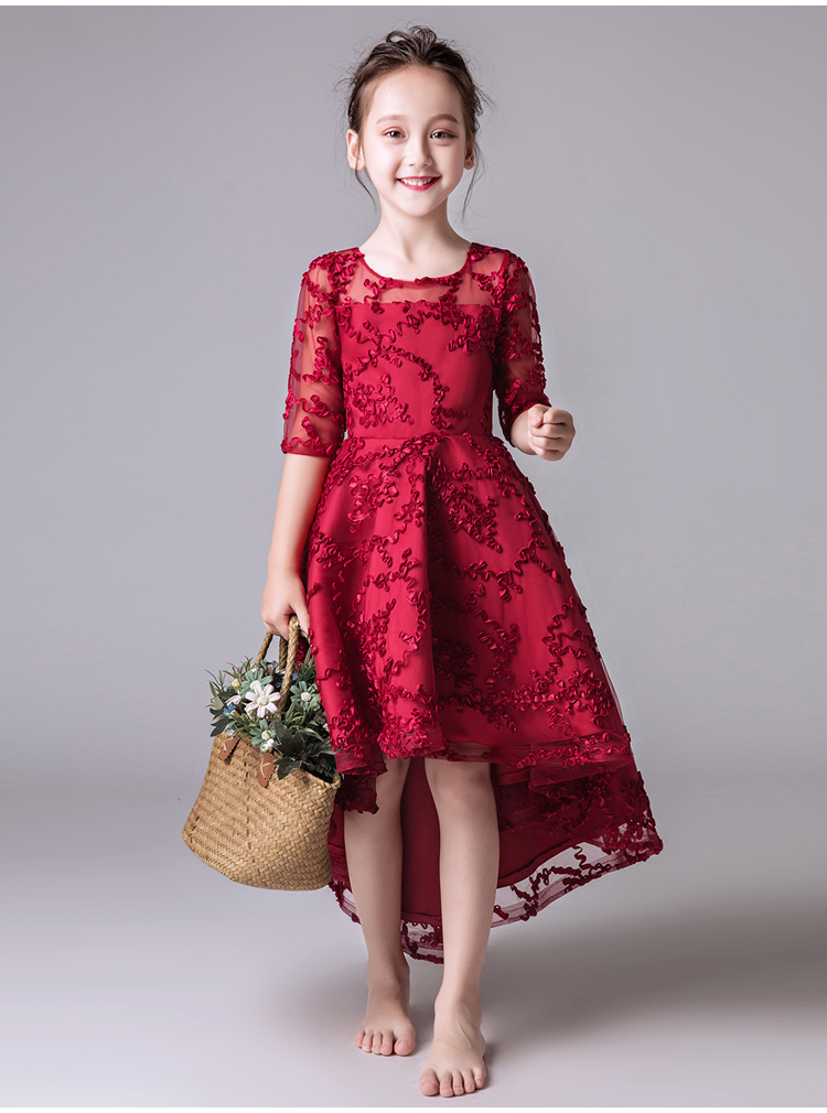 Công chúa váy cô gái fluffy trẻ nhỏ chủ nhà catwalk trang phục piano hoa cô gái váy nữ mùa thu đỏ và mùa đông váy công chúa bé gái cao cấp