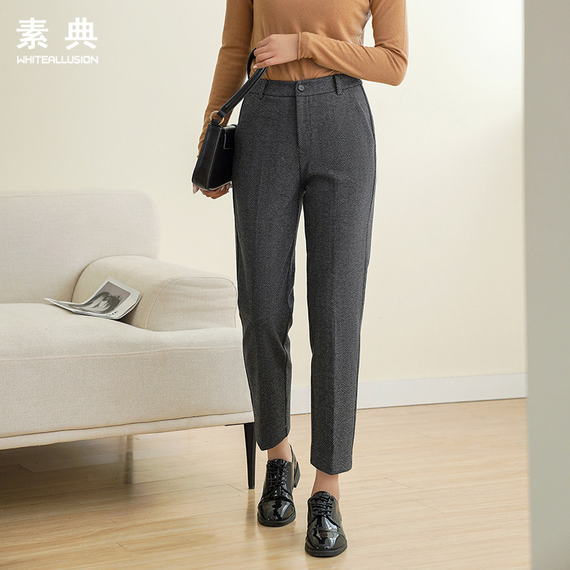Wool pants Women's autumn and winter 2020 new thick straight loose cigarette tube thin suit pants wild Harun trousers