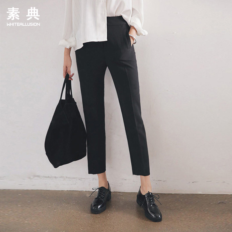 2021 summer new casual pants children's pants Korean version of black straight suit pants thin slim pipe pants