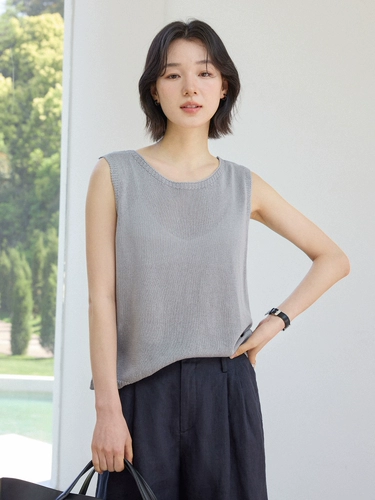 [Тенсел + Лен] Классический вязаный жилет без рукавов из лиоцелла, новинка лета 2025, крутой топ с круглым вырезом