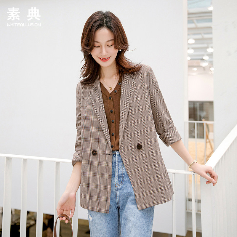 Small suit jacket woman short section Korean version 2022 Spring autumn new loose leisure retro chic net red plaid west suit