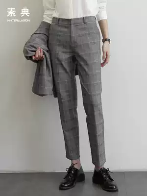 2021 spring and autumn new pants British retro plaid casual pants women's suit pants small feet thin nine-point pants