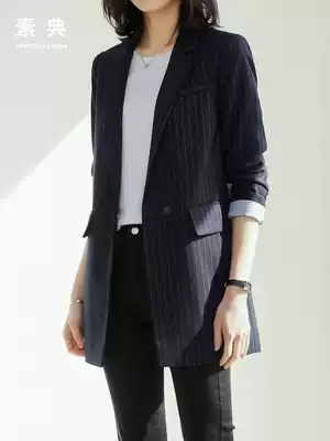 2021 Spring and Autumn New Korean Professional Leisure Temperament Suit Women's Shirt Short Stripe Jacket Women