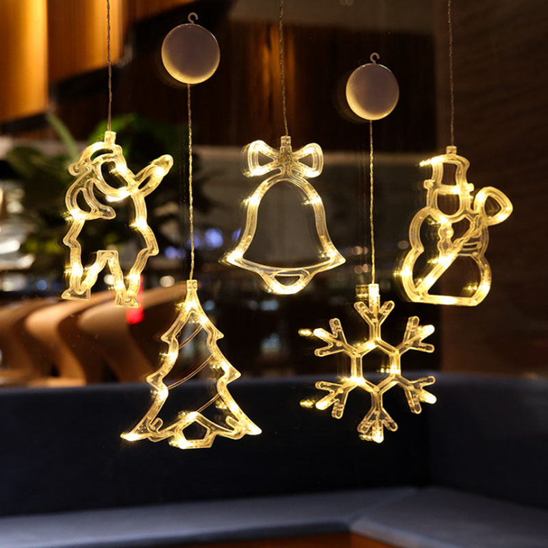 Christmas Decorations Sucker Lights LED Christmas Lights Window Hanging Lights Santa Snowflake Bells Holiday Decorations