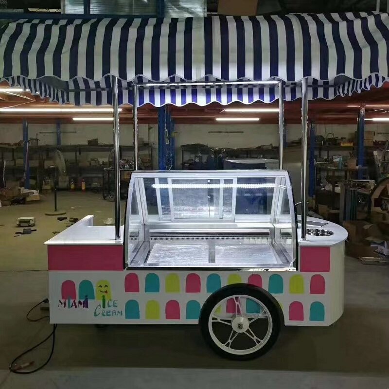 Flower Truck Custom Ice Cream Display Cabinet Air-cooled Frost-free Hand Ice Bar Exhibition Cabinet Fried Yogurt Direct Current Electric Vending Car