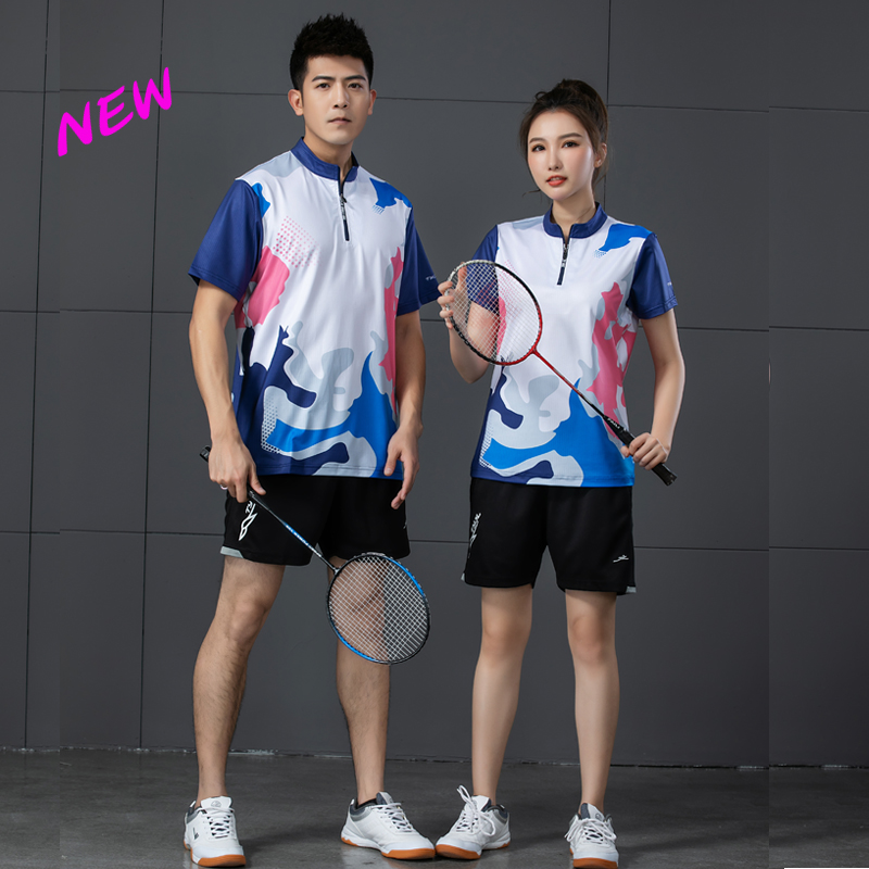Polo shirt badminton sportswear suit men and women quick-drying breathable lapel half zipper table tennis match suit customization