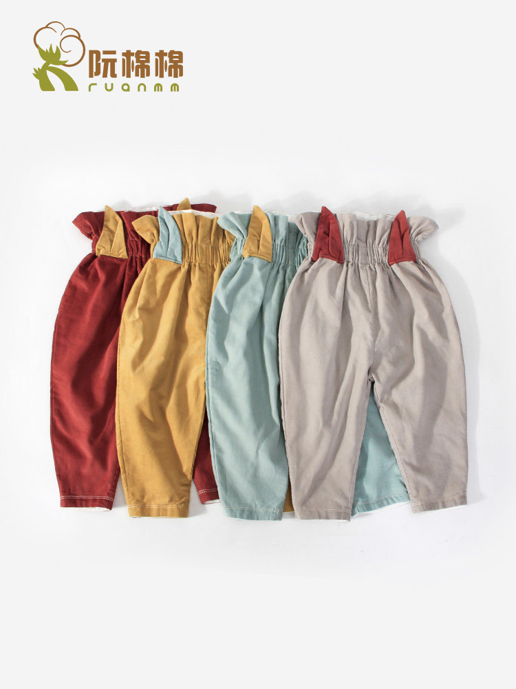 Baby pants fall/winter wear cotton double waist belly protection children's robe pants Joker baby pp fart pants