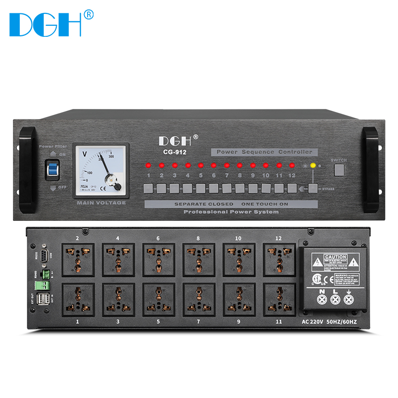 DGH Professional power supply chronotor 12-way socket sequential manager stage conference engineering computer in-control control