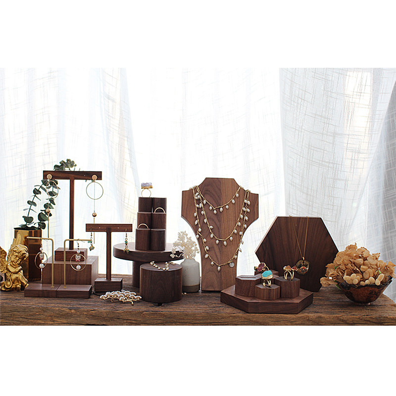 Nordic Jewellery Storage Floor Shelf Display Rack Walnuts Wood Color Retro Show Shelf Accessories Handmade Earrings Handmade Shelf