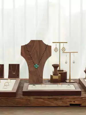 Walnut color ring finger plate set simple ring support display table earring ring display rack jewelry shooting props