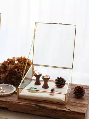 Jewelry jewelry box trapezoidal retro copper edge glass jewelry box accessories display props jewelry storage box
