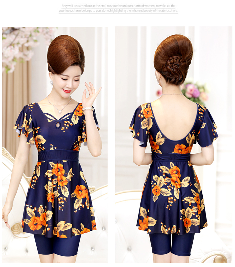 Bạn mặc đồ bơi nữ vừa và già mẹ bảo thủ kiểu váy bơi che bụng là mỏng cỡ lớn tắm nước nóng mùa xuân - Bộ đồ bơi hai mảnh Số hàng hiển th