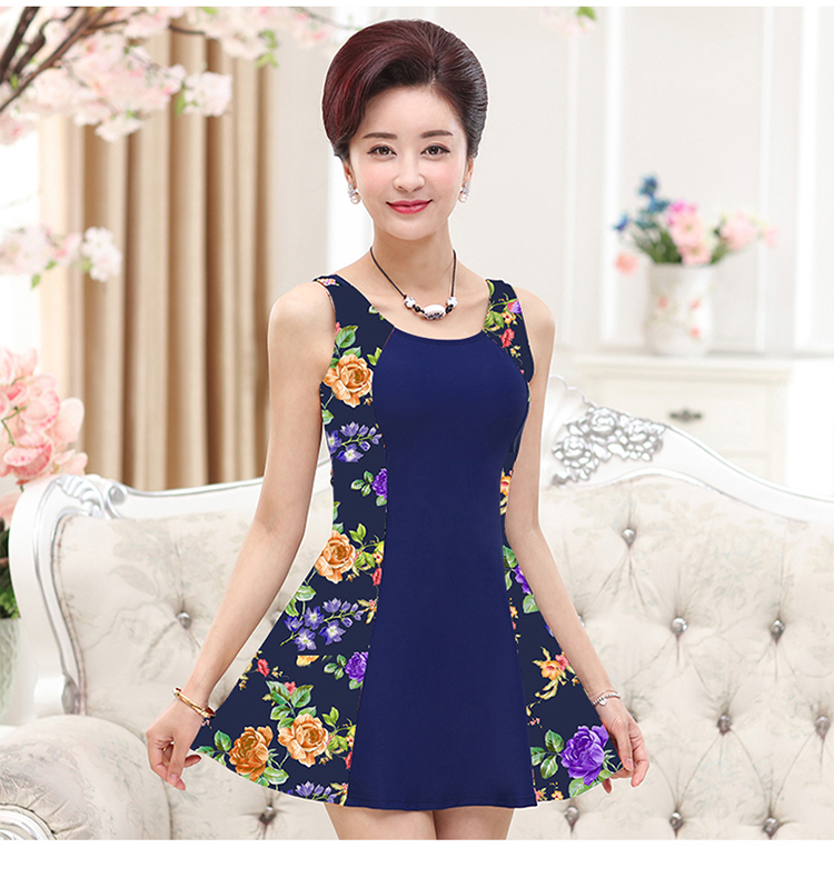 Bạn bơi mẹ bơi, phụ nữ trung niên và già, váy bảo thủ, áo tắm boxer liền kề, bụng che, suối nước nóng giảm béo, kích thước lớn - Bộ đồ bơi One Piece bikini một mảnh đi biển
