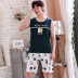 Mens pajama mùa hè vest quần short bông cộng với sân giản dị mỏng thanh niên mùa hè không tay nhà quần áo bộ 