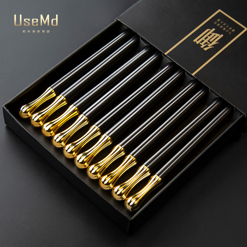 Usemd chopsticks domestic anti-mould and high temperature resistant high-scale family chopsticks light and luxurious wind alloy chopsticks 10 Double