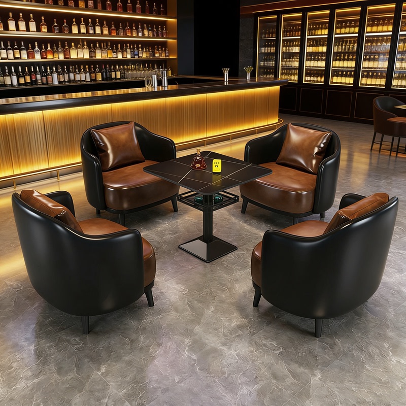 Bar Industrial Retro Booth Sofa Cafe Western Restaurant Table Milk Tea Music Tavern Dining Table and Chair Set