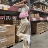 Абрикосовые цветные штаны для отдыха, в американском стиле, высокая талия, оверсайз, свободный прямой крой