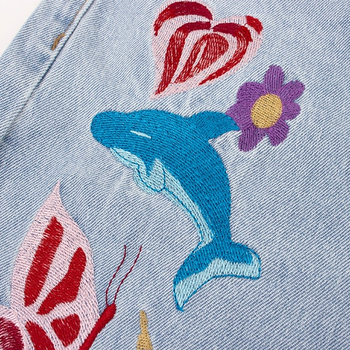 Tide, ретро джинсовые синие штаны, в американском стиле, с вышивкой, свободный прямой крой