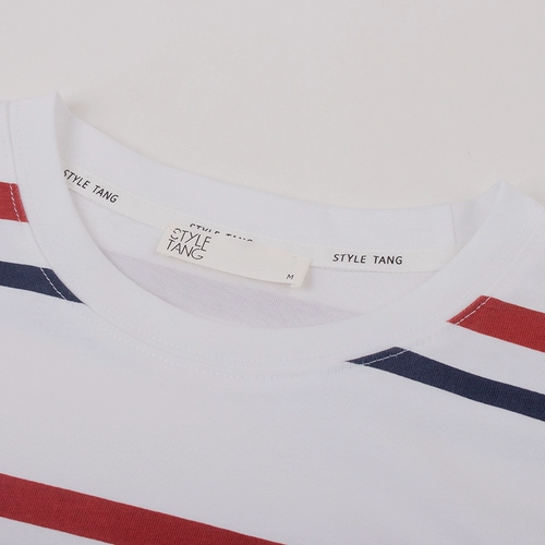 Винтагетанг Американский ретро-белый контрастный контрастный полосатый полосатый футболка с коротки