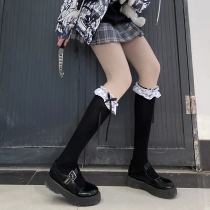 Socks female midbarrel socks butterfly knot white silk stocking lace lace calf socks Japanese cute jk summer thinly black