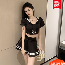 jk uniform suit women majealure small sub summer dress college wind net red black low chest sexy dress