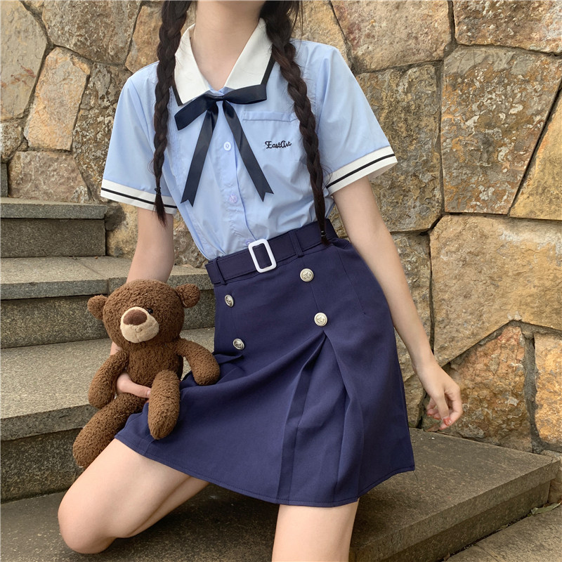 Higashi-pear art takaky Korean style JK uniform short skirt set majesticure summer college style school uniform skirt girl