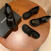 maje allure retro coarse heels Marie Jean women shoes 2021 new thick bottom day series small leather shoes high heel single shoes