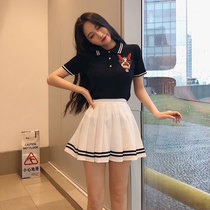 majealure college wind suit women jk uniform summer dress new foreign air weight reduction sweet and pleated plexigo dress two sets