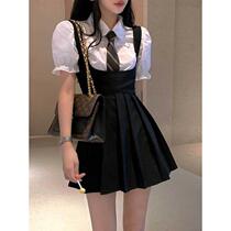 majealure hot girl light cooked college wind JK uniform bubble sleeveless black hanging braces for dress women suit summer