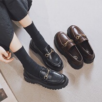 Thick Bottom Lefu Shoes Women Majealure Single Shoes New Inlen Retro Round Head Metal Buckle Soft-bottom Jk Small Leather Shoes