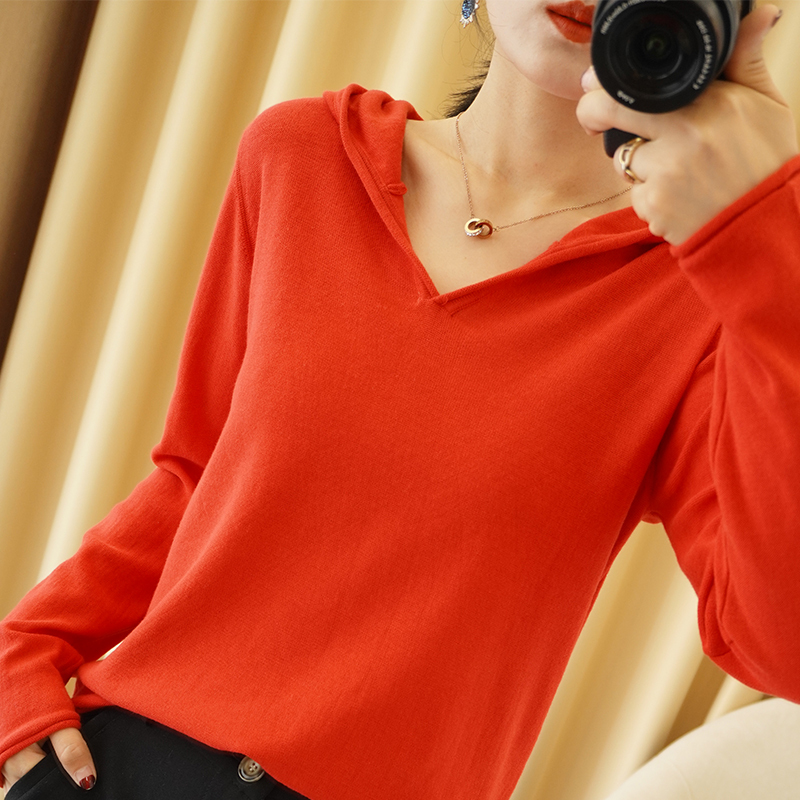 Pure Cotton Sweatshirt for Women, Spring and Autumn Thin Style, Loose Long-Sleeved Hooded Knit Top, Hooded Base Layer Top, Short Jacket, Hoodie