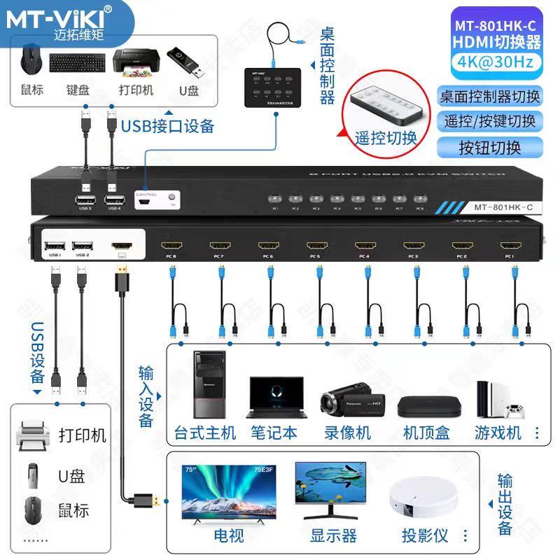 Maxtor HDMI Kvm Switch Mt-801Hk-C with USB for Multiple Computers, Monitors, and Keyboard Sharing, 16 Inputs and 1 Output