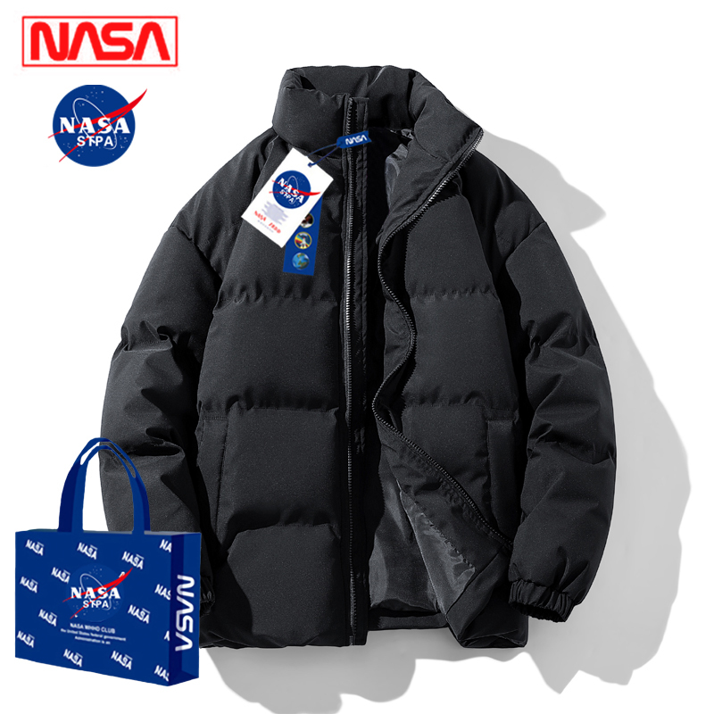 Nasa Collaboration Men's down Jacket Winter Thick Cotton Coat Trendy Brand Large Size Stand Collar down Cotton Jacket Men's Coat