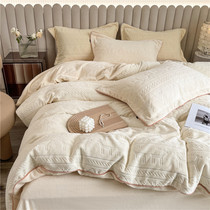 Light luxury imported elk 3D carved velvet four-piece Winter double-sided velvet thickened milk velvet coral fleece bedding bedding