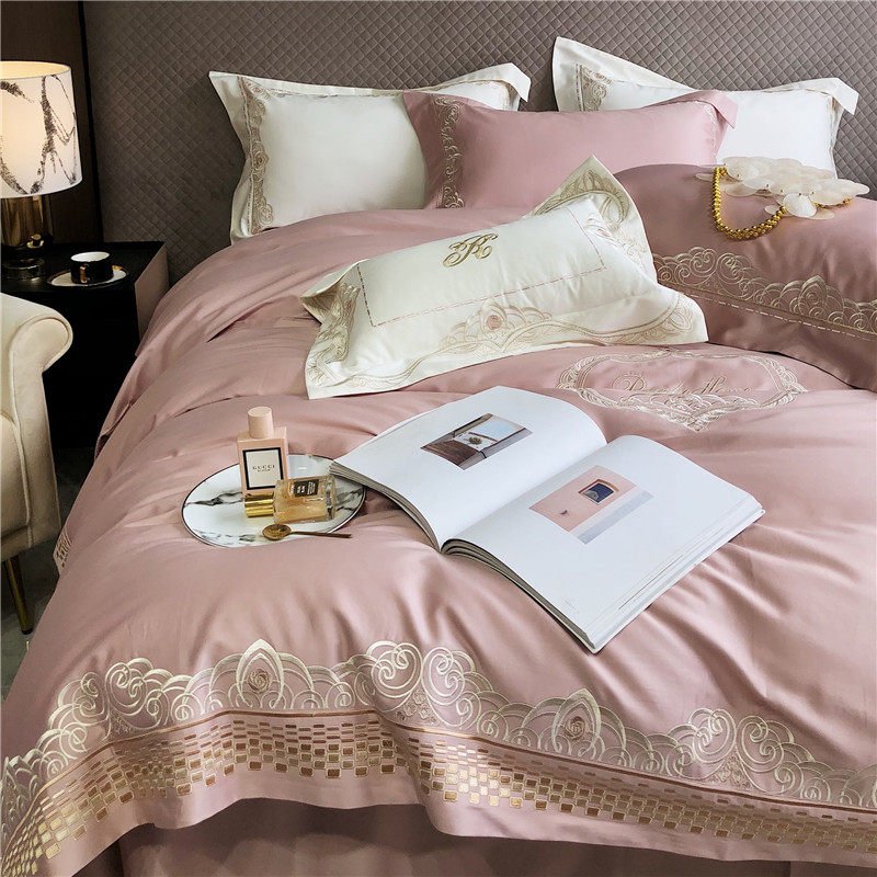 Upscale 140 long suede cotton pure cotton four pieces style 100 All cotton light lavish minimalist Embroidery Quilt Cover Bedding