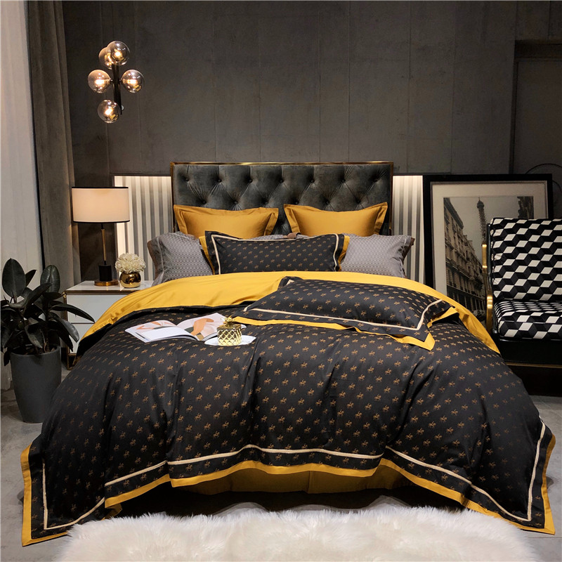 Eurostyle big cards Wind 140 horse cotton jacquard four pieces long suede cotton rhomboid Quilt Cover All-cotton Bed supplies
