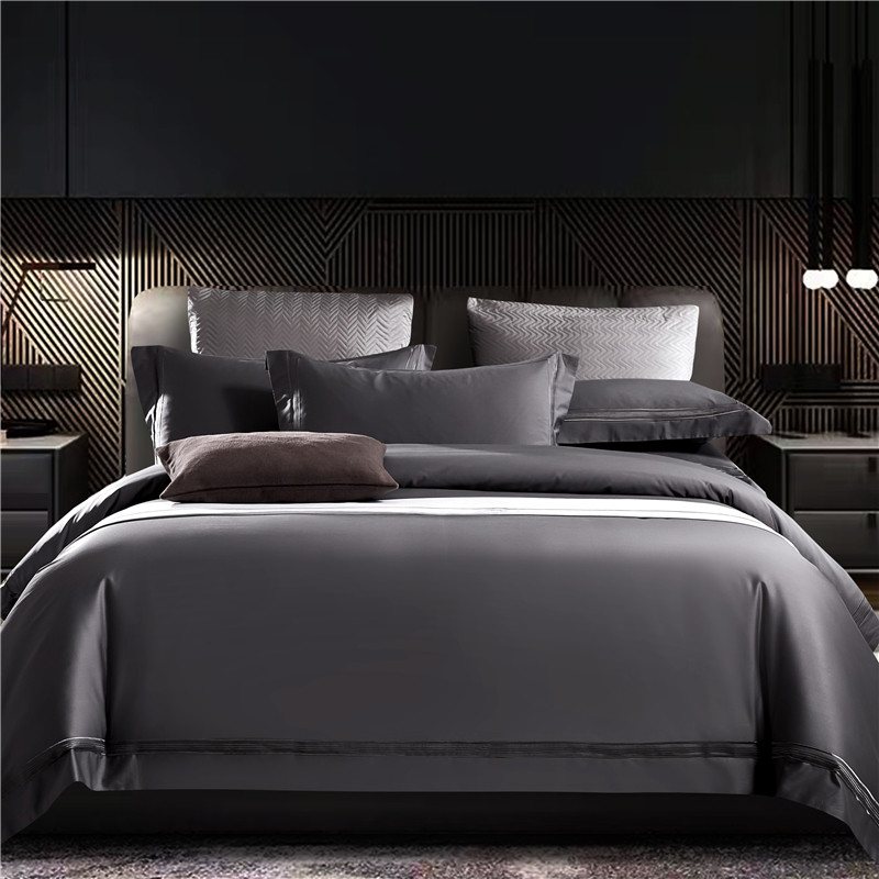 High end light lavish wind 140s Egyptian long suede cotton full cotton four pieces Naked Sleeping Gon Satin Pure Cotton Linen Bed Bedding