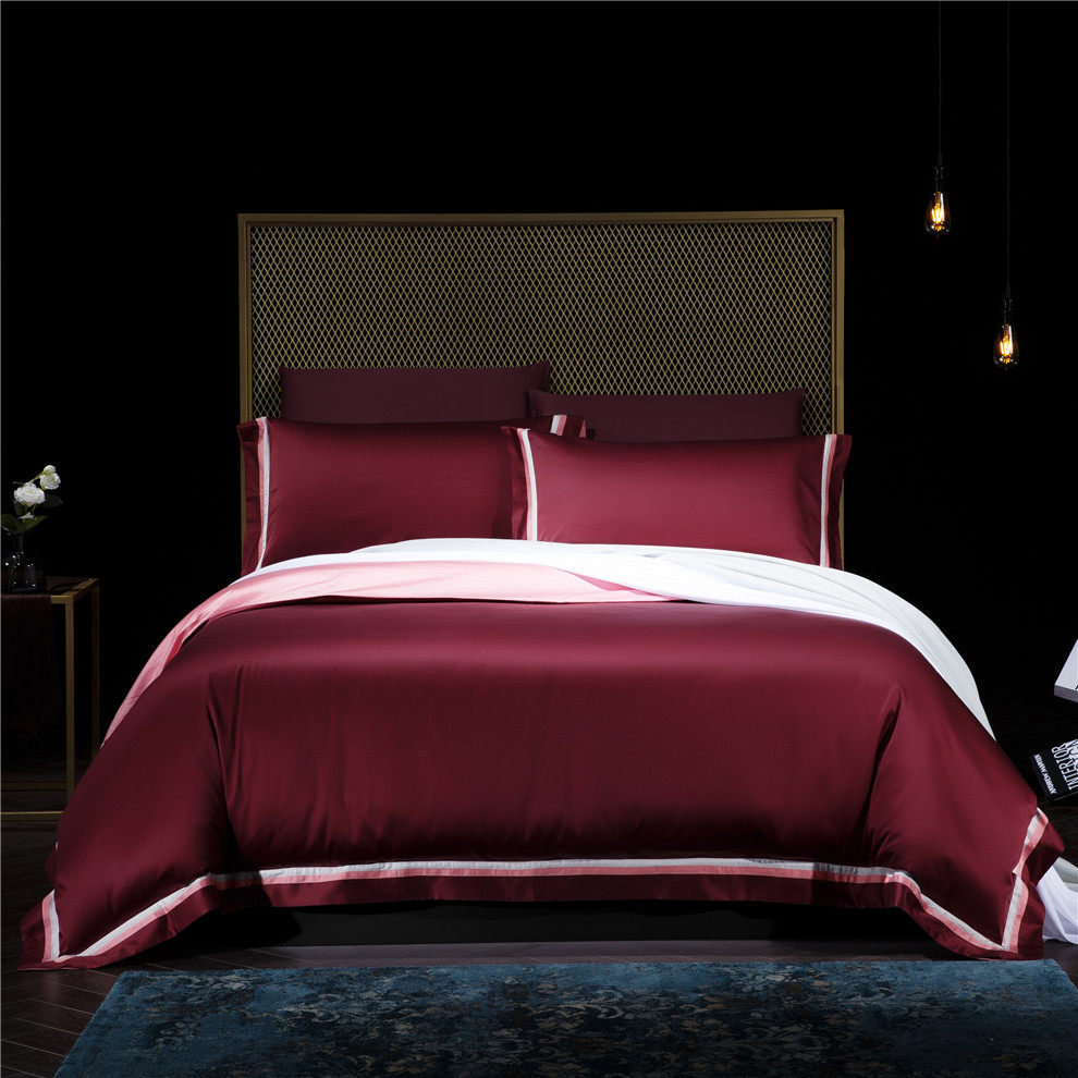 140 imported horse cotton four pieces Wine Red Wedding pure cotton extravaganza minimalist hotel upscale bedding
