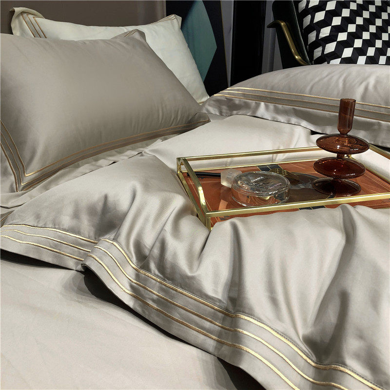 Light extravagant 140s long suede cotton gon satin full cotton four pieces upscale European-style hotel wind 100 pure cotton bunk bedding