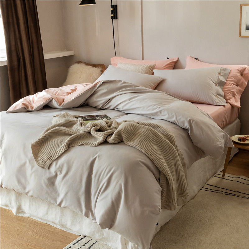 Upscale 100 long suede cotton pure color grinding wool four pieces of full cotton parquet color pure cotton thickened bed hat-style bedding