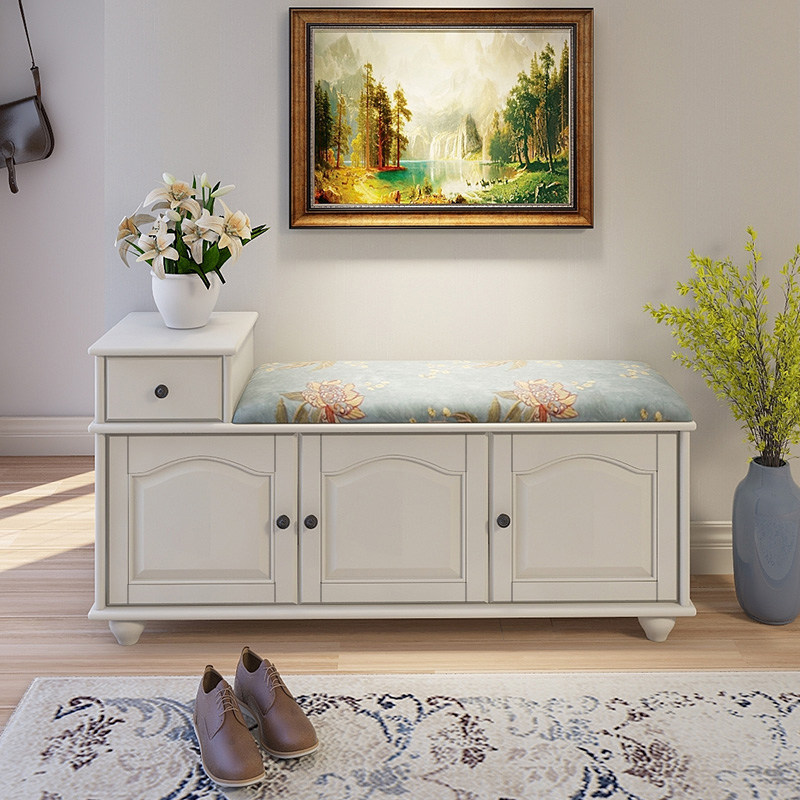 American-style white shoe stool shoe cabinet door can sit in the door home storage change shoe stool soft bag cushion storage stool