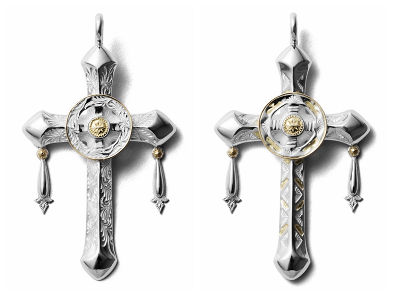 Japan Acting GOD SUNS February qualified 950 silver 18k points gold Tang straw wheel cross pendant