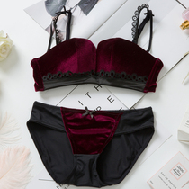 Four-corner Cup fluff sexy non-steel underwear set women gather thick bra small bra on collection of auxiliary milk