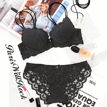 No rim bra set gathered sexy incognito temptation Lace thin underwear girl small bra large size